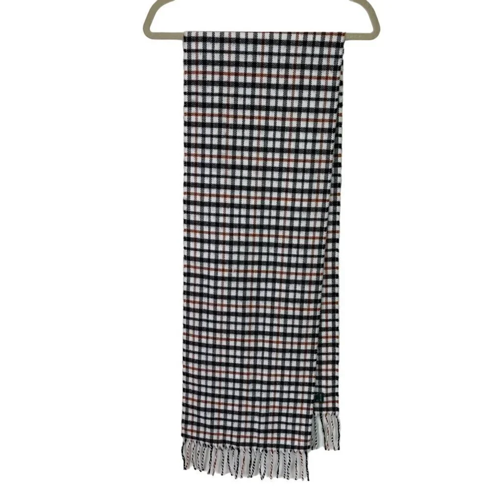 Lambswool Womens Scarf Plaid Made In Italy Fringe White Black Brown Rectangle